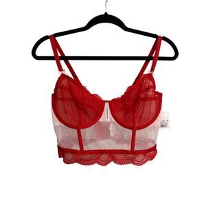 Auden Bralette Womens Large Red White Swiss Dot Lace Underwire Longline Bustier